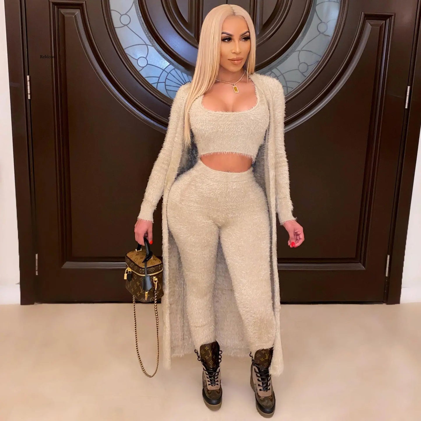 Casual 3 Piece Set Streetwear Womens Outfits Wholesale Items Long Cardigan and Vest Leggings Stretchy Matching Suit
