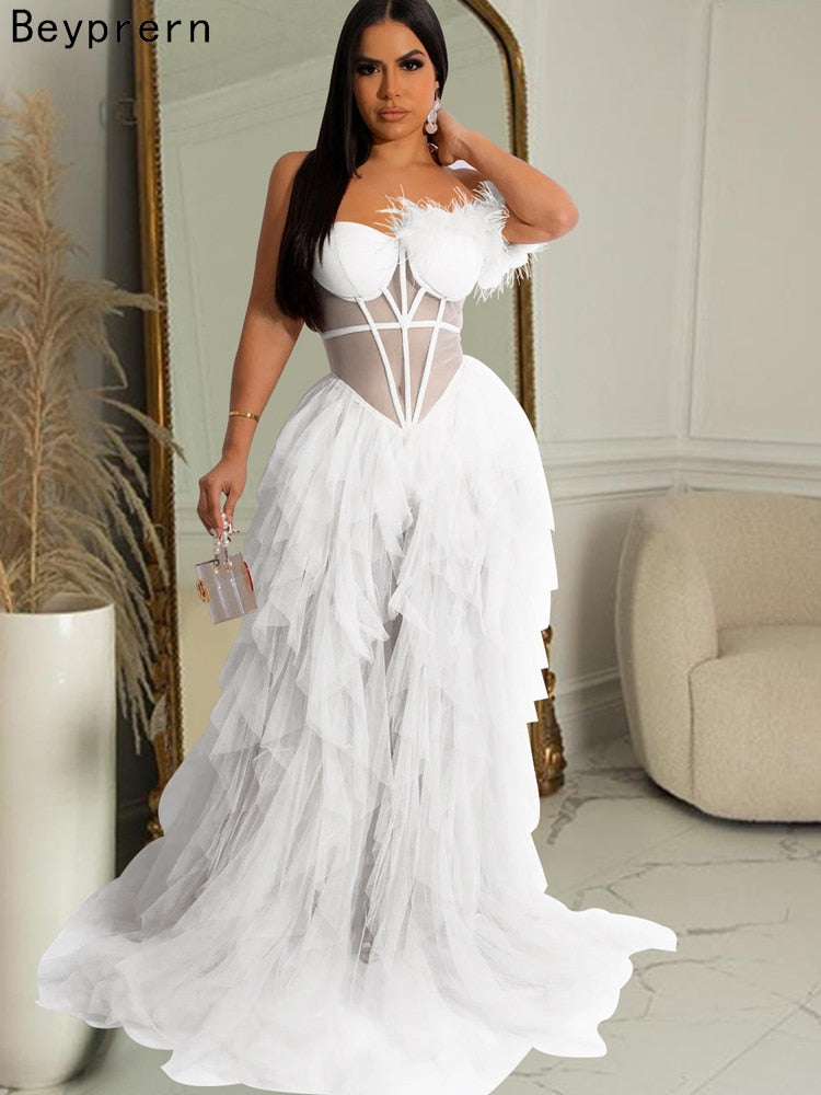 Feather Chiffon Maxi